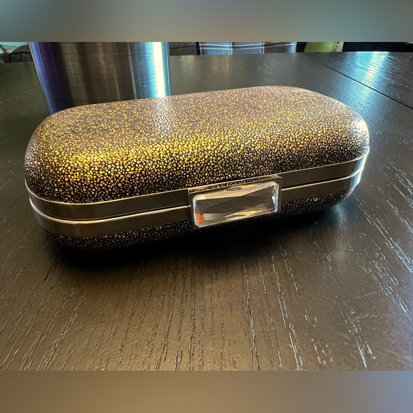 Gold Iridescent Clutch Purse with chain link Strap - Picture 2 of 8